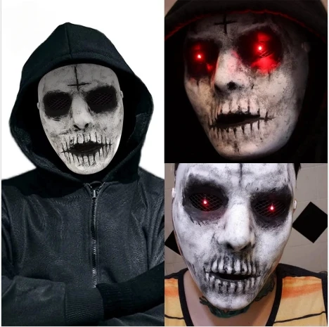 Cafele Dämonen-Mörder-Maske, rote LED-beleuchtete Augen, Cosplay, gruselig, gruselig, Halloween, Horror-Maske, Maskerade, Kostümparty