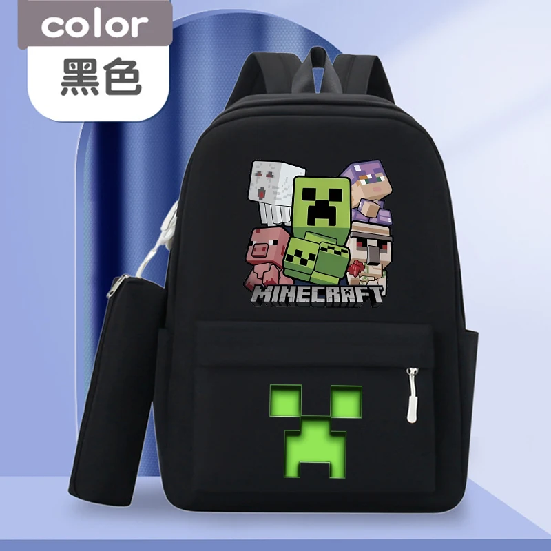 Novo Conjunto de Estojo e Mochila Temática de Jogo Miner Crafted: Estojo Escolar com Estampa de Jogo, Bolsa para Canetas, Kit de Duas Peças, Material Escolar, Presentes de Volta às Aulas