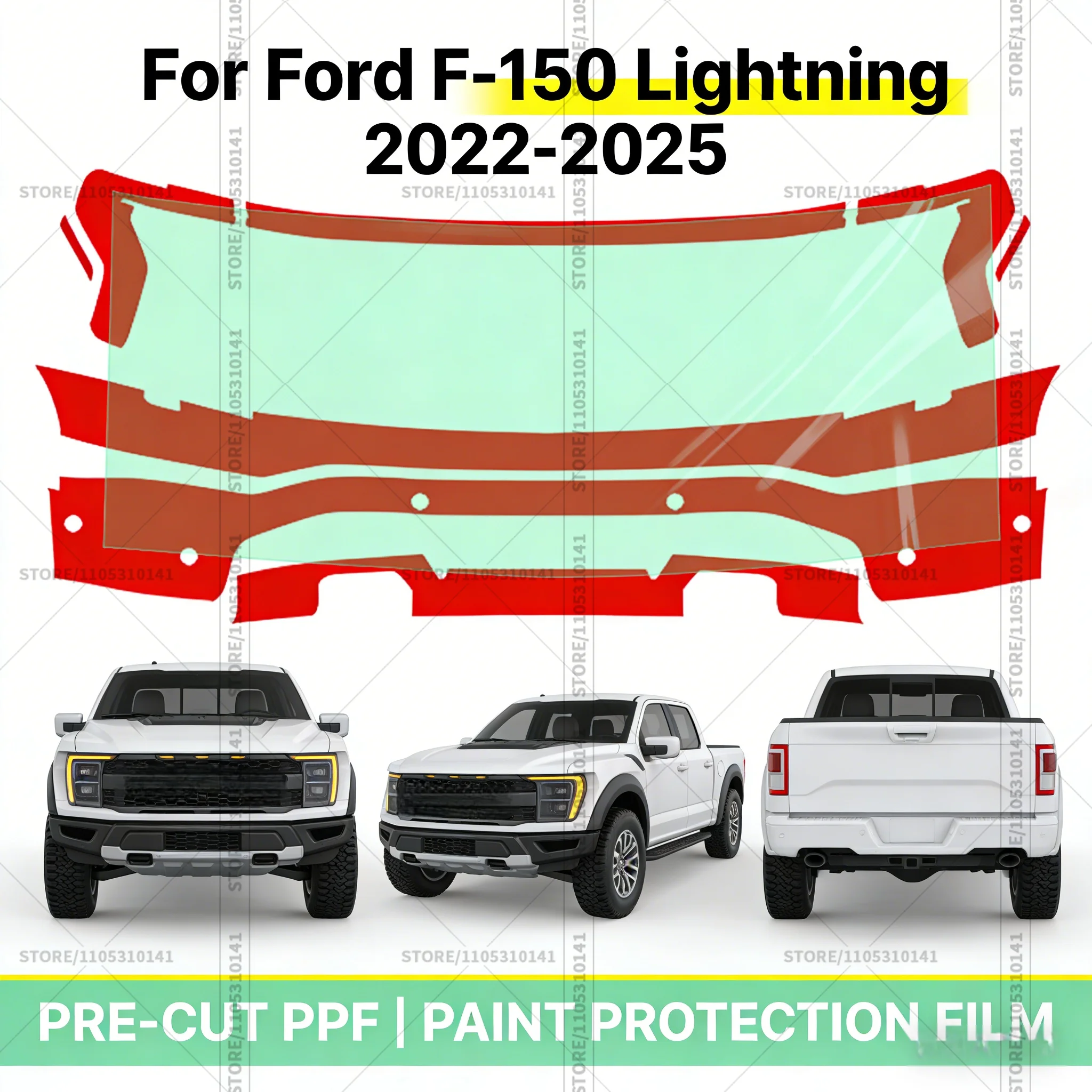 For Ford F-150 Lightning 2022-2025 Pre-Cut Paint Protection Film PPF Transparent Car Film Automotive PPF Front Bumper