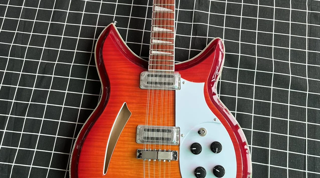 

381 Electric Guitar 12 String Cherry Sunburst Body Top Back with Flame Maple, R shape Tailpiece, Custom left handed Available