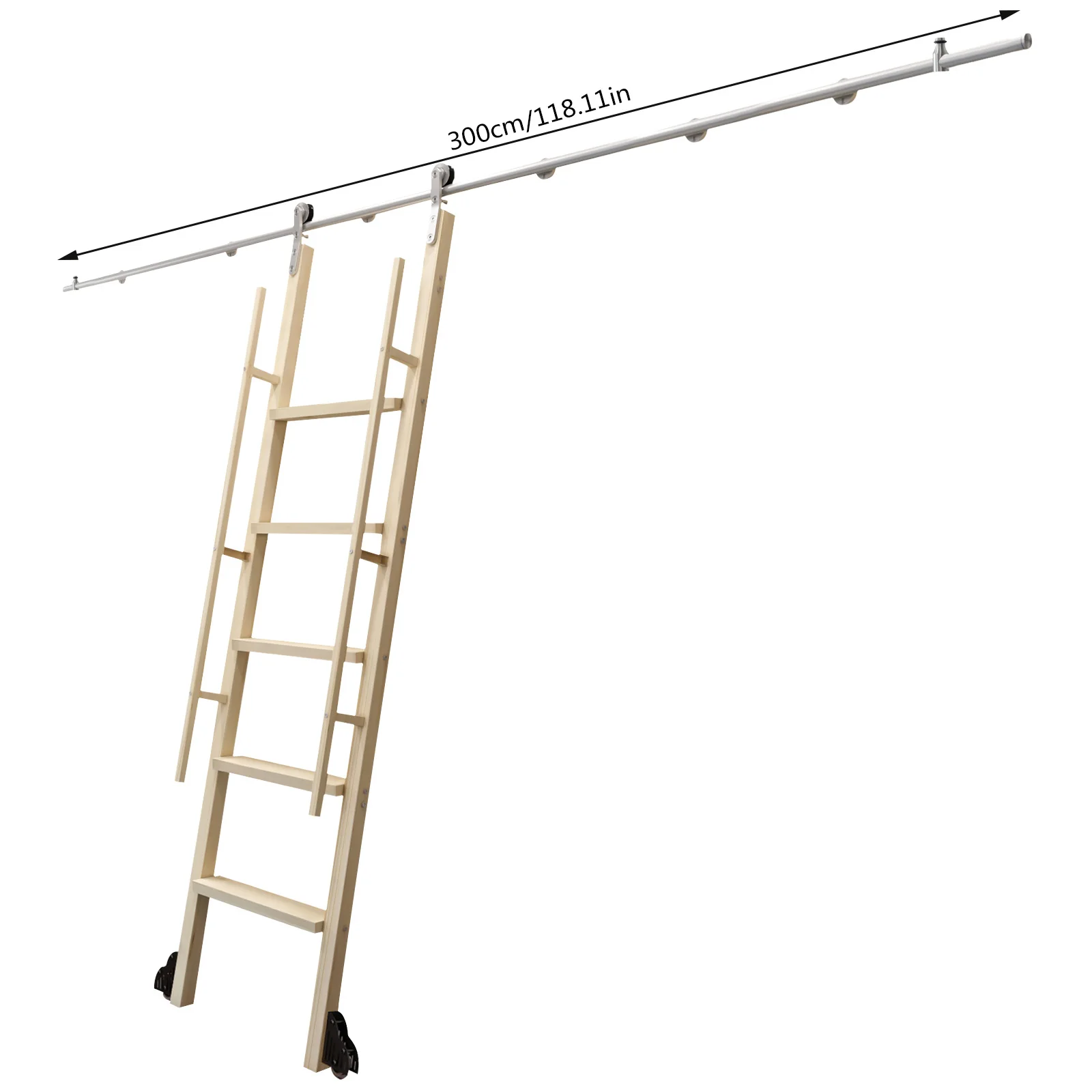 10ft Stainless Steel Rolling Ladder Slide Hardware Kit No Ladder Waterproof Rustproof Brushed Metal Library Ladder Sliding Track Set 100kg Load Wooden Ladder Mobile Slide Rail Accessory For Library Bookstore