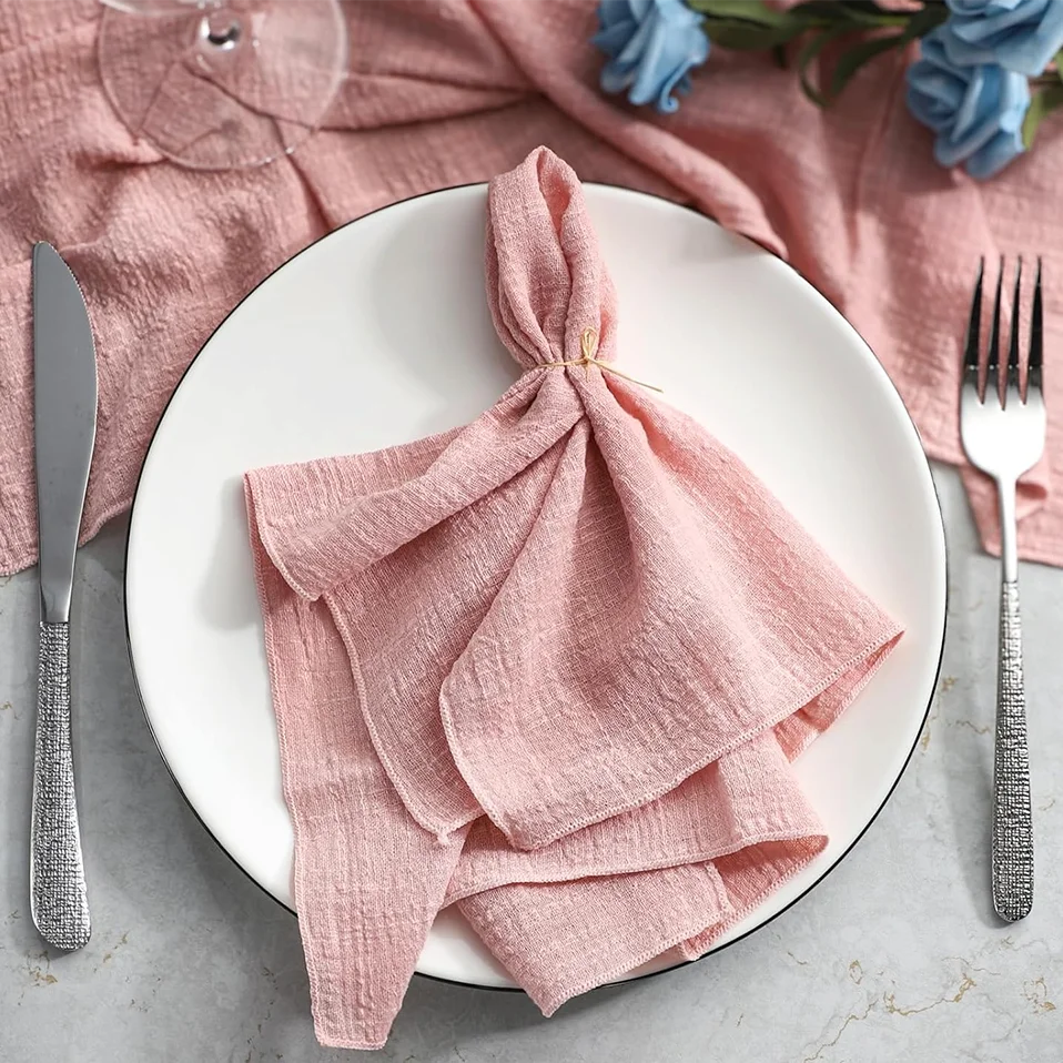 10pcs Large Cloth Napkins 40x40cm Edge Sewing Gauze Cotton Soft Fabric Wedding Baby Shower Christmas Dinner Party Table Decor