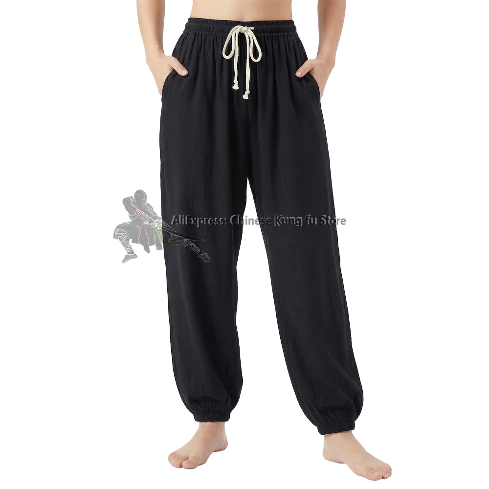 4 Colors Men's Women's Summer Cotton Tai Chi Kung fu Pants Qigong Yoga Meditation Martial arts Trousers