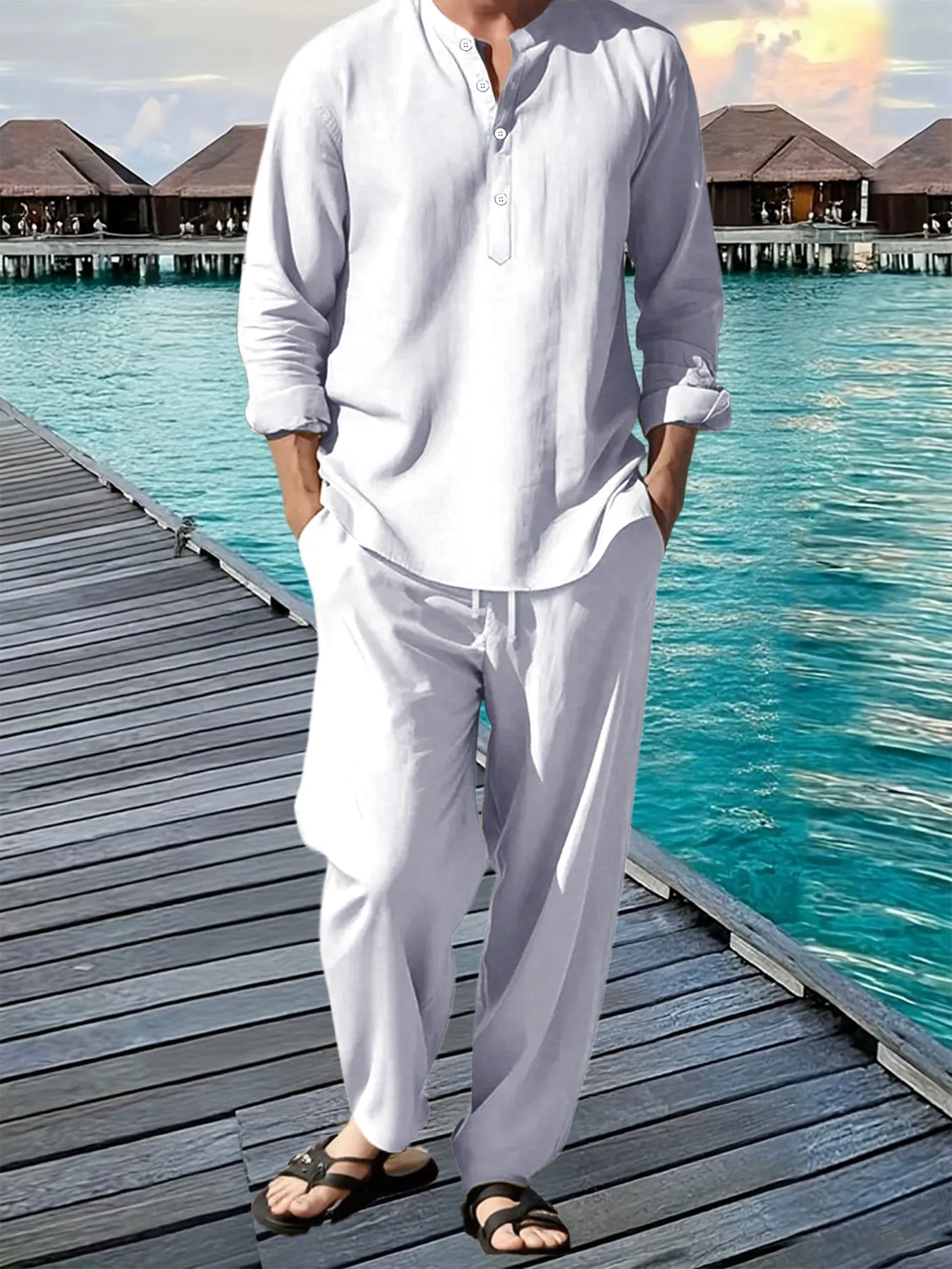 NONE Men Shirt Pants Set Long Sleeve 4