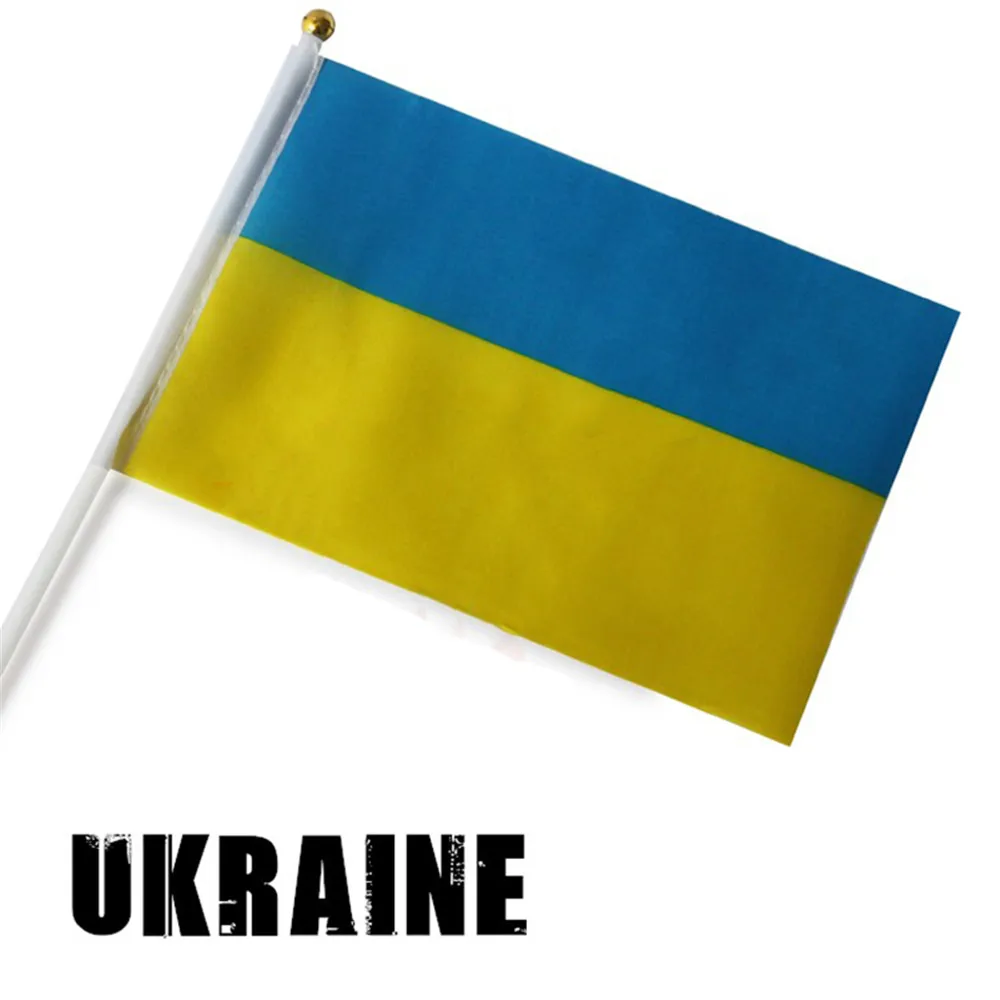 14X21 CM Ukrainian Flag Small Hand Waving For Car With Plastic Pole Double Sided Polyester Printing Ukraine National Flags Peace