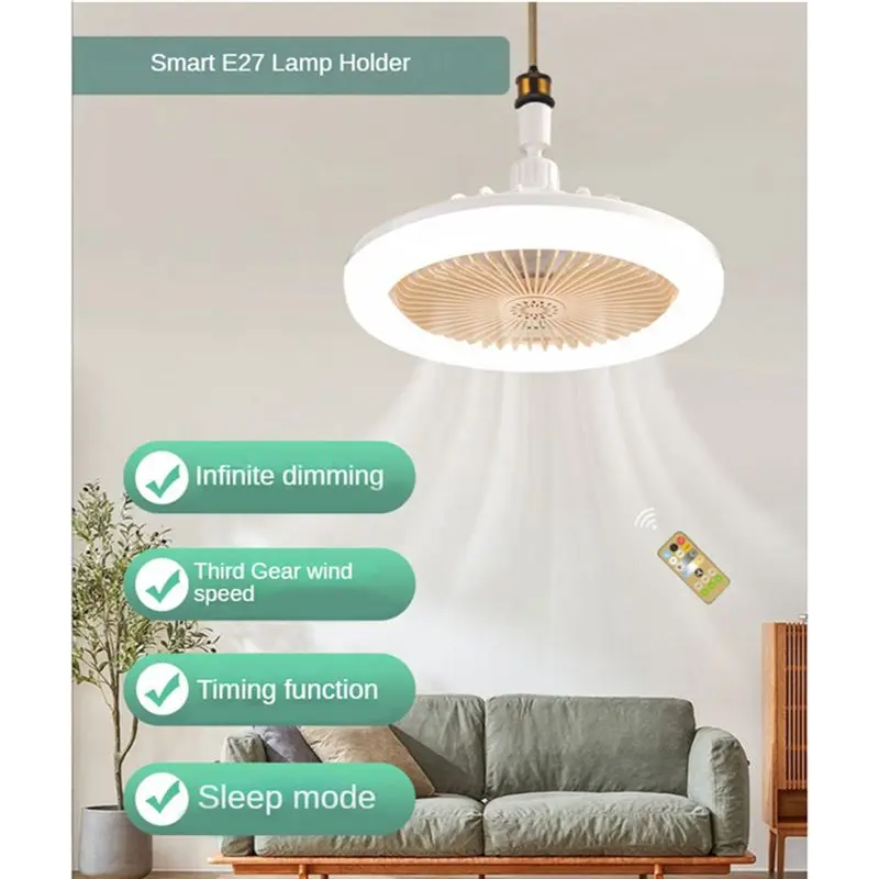 babz-リモコン付きシーリングファン、30w-ledランプ内蔵、静音設計、e27口金変換アダプター付き、寝室やリビングに最適。