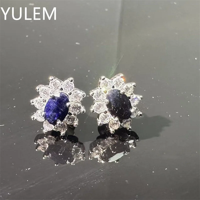 YULEM Natural China Local Sapphire 4x6mm with Silver 925 Luxury Sapphire for Womem Daily Wear