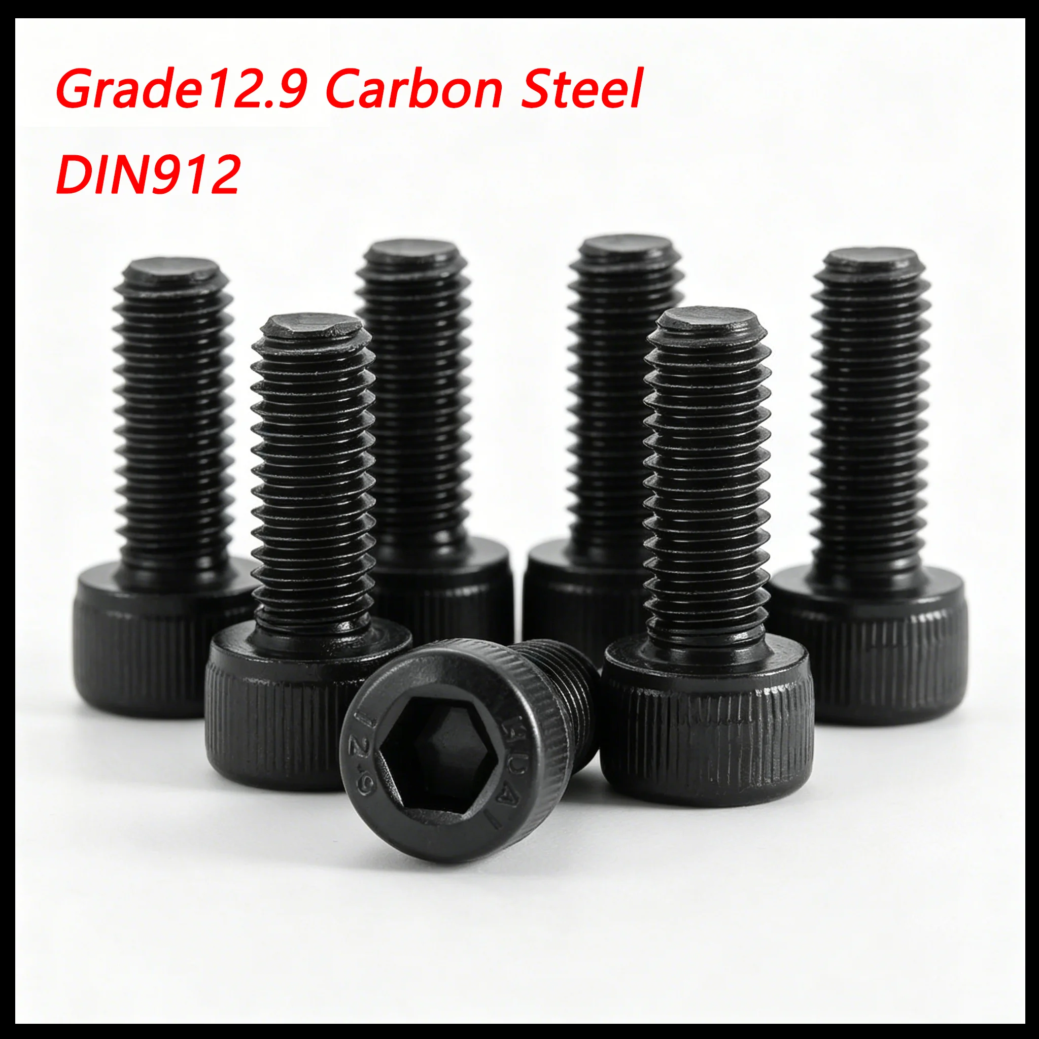 5Pcs Grade 12.9 Black Carbon Steel DIN912 Hex Socket Head Cap Screws M3 M4 M5 M6 Allen Bolts Length 10-40mm Hardware Fastener
