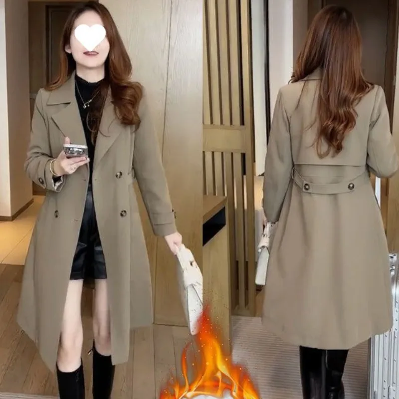 

High-grade Fleece Thickened Trench Coat for Women's 2024 Autumn and Winter New Foreign Style and Thin Small Medium and Long Coat