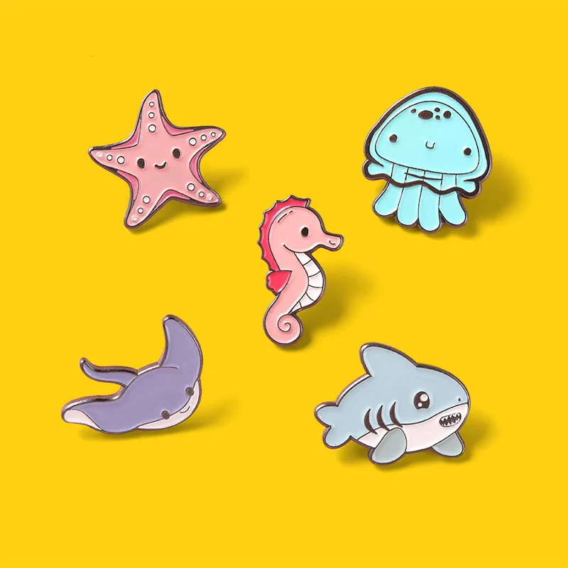 Adorable Cartoon Ocean Creatures Enamel Pins Fun starfish octopus whale Brooches Lapel Badges Cartoon Funny Jewelry Gift
