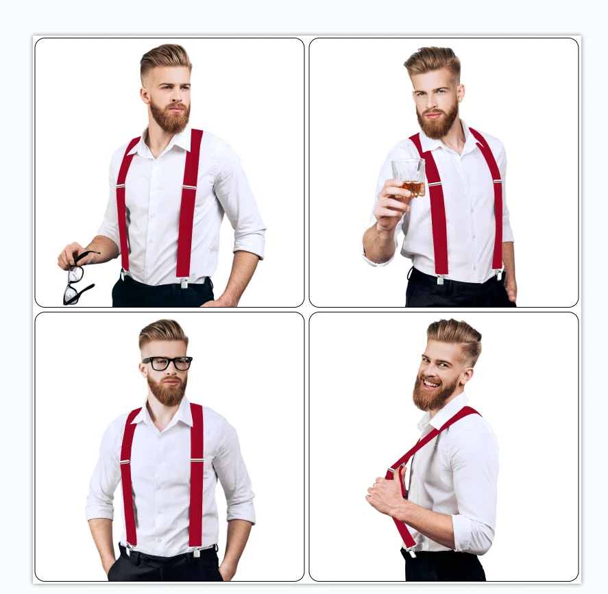 Suspensório masculino clássico resistente, 2 polegadas de largura, clipes resistentes, suspensórios de trabalho elásticos ajustáveis com costas X