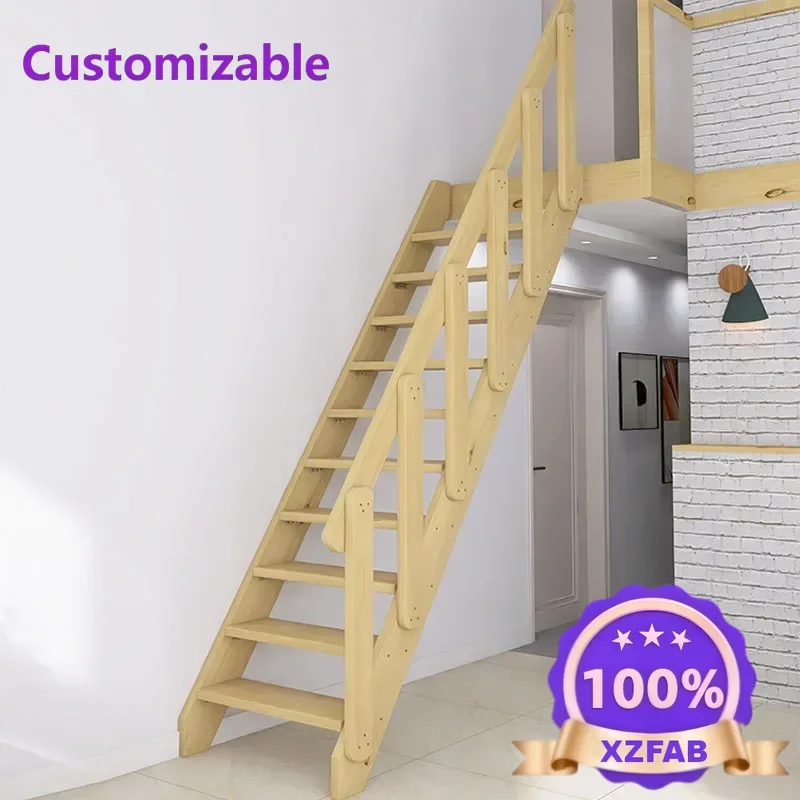 multi-functional climbing ladder Family straight ladder European-style duplex villa indoor thickened attic wooden ladder