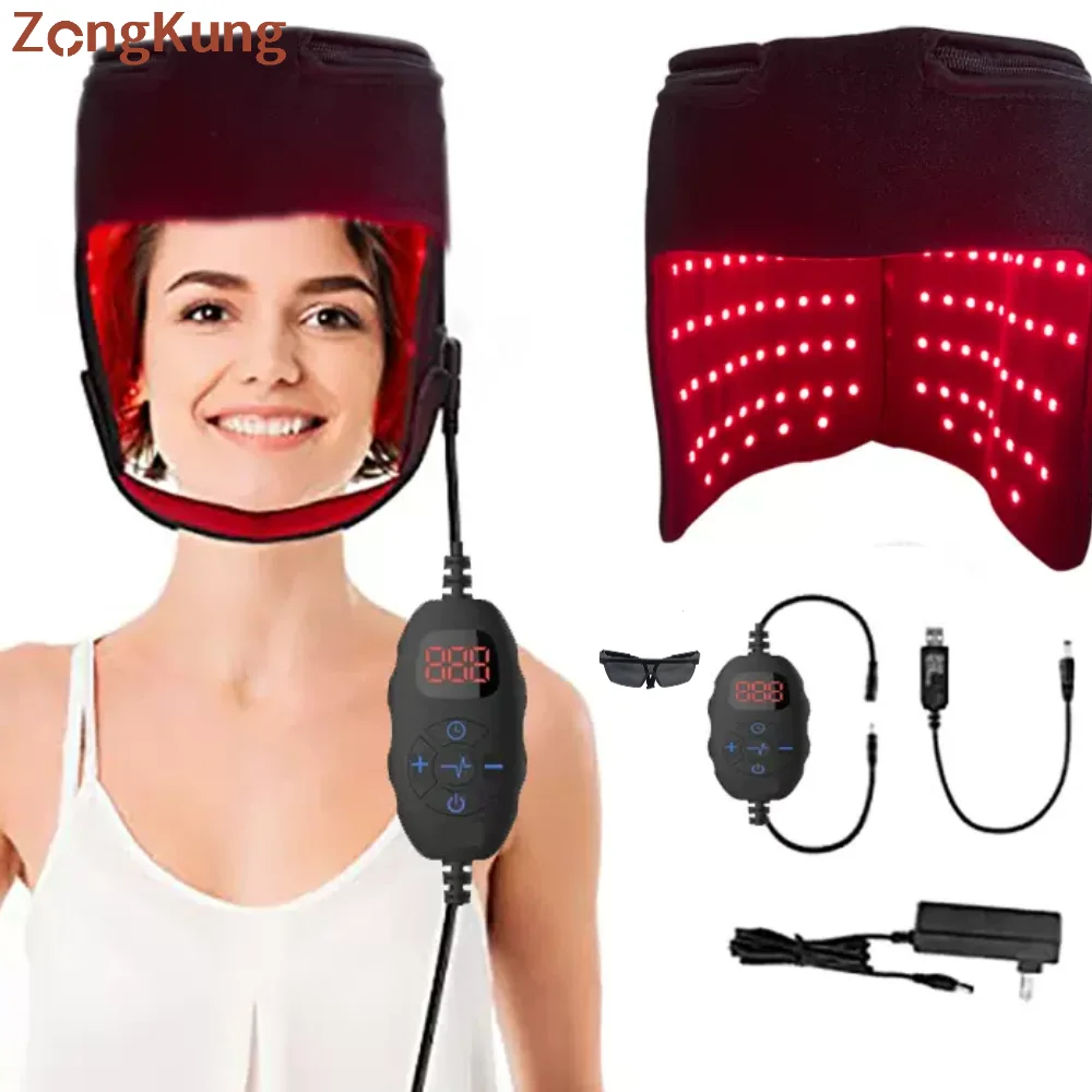 LED Red Light Physiotherapy Cap 660mn&850mn Near Infrared Light with Controller External Pulse Hair Care Cap Head Pain Relief