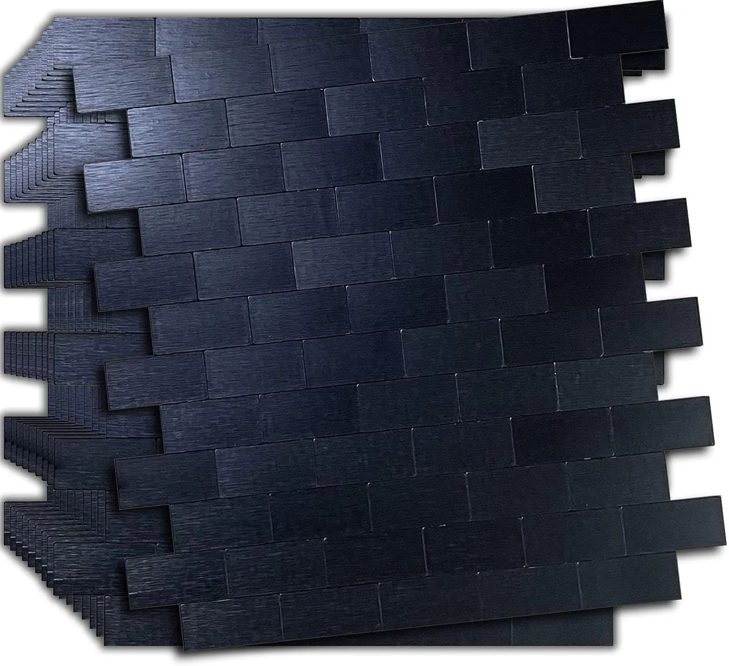 Peel and Stick Metal Backsplash Tiles Luxury Aluminum Black Subway 3D Wall Sticker for Kitchen Bathroom Self-adhesive