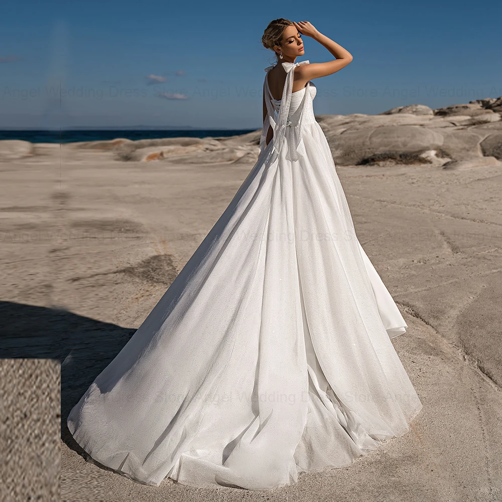 ANGEL Customized Spaghetti Straps Boho Wedding Dress for Bride A-Line Lace Up Backless Beach Bridal Gowns Vestido De Noiva