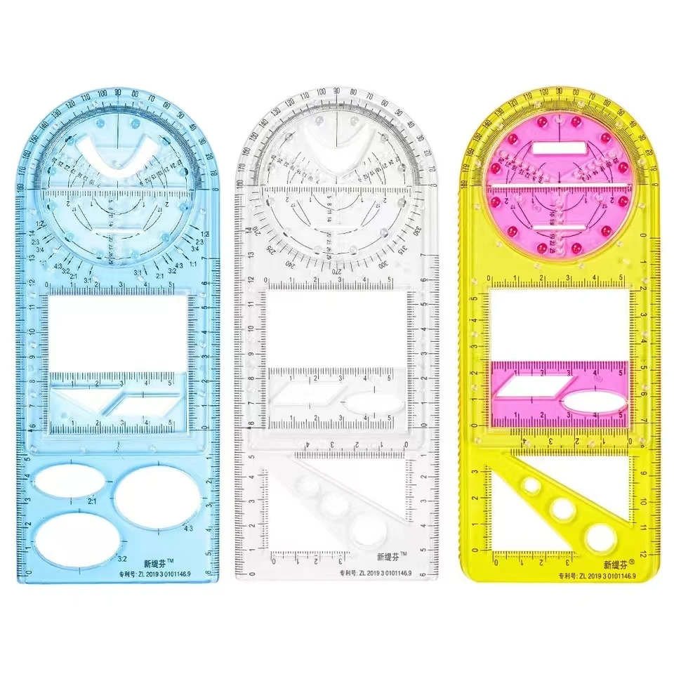 For School Multifunctional Primary School Activity Drawing Geometric Ruler Triangle Ruler Compass Protractor Set Measuring Tool