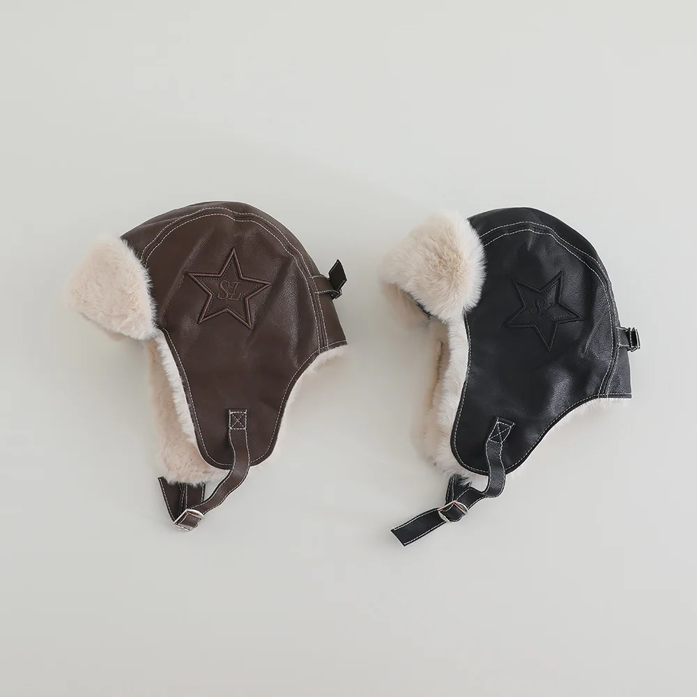 

2025 Baby Boys Girls Earflap Warm Waterproof Ski Down Hat Winter Bomber Cap Ear Protectors Hats Reversible Wearable