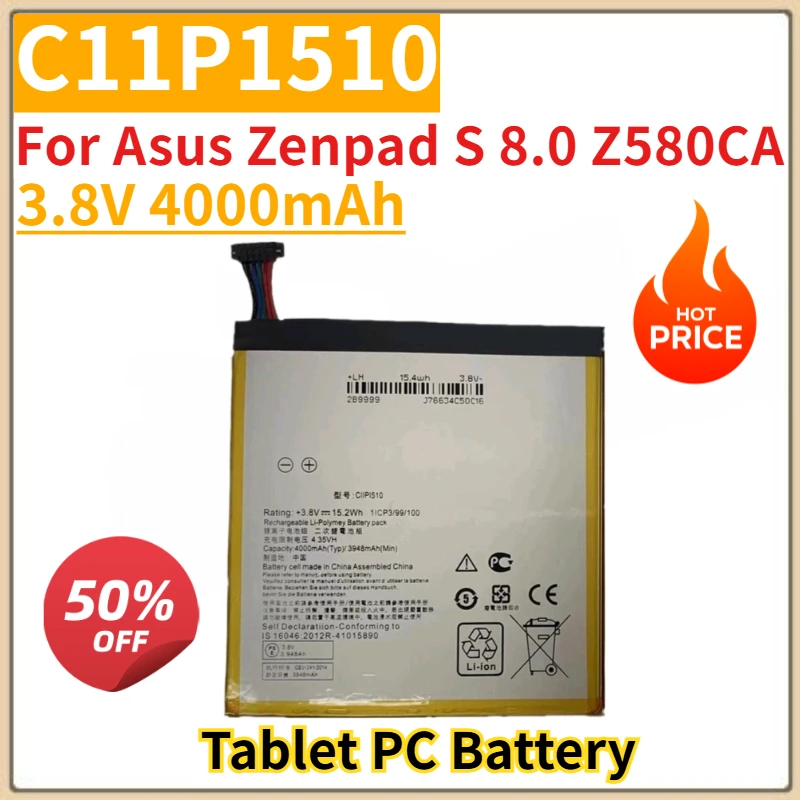 

Tablet PC Battery 3.8V 4000mAh C11P1510 For Asus Zenpad S 8.0 Z580CA Replacement Battery Brand-New High Quality
