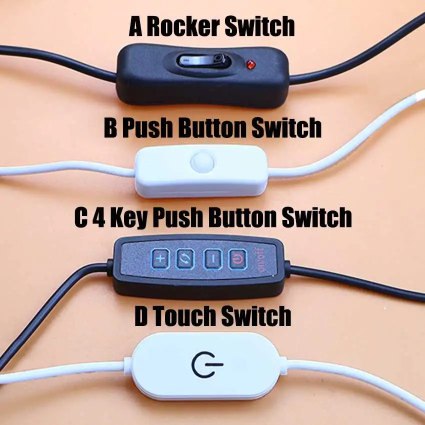 5V Switch Power Supply Wire USB Male to Female / 2/3 Core Connection Cable Button ON OFF 2A For LED Strip Lamp Bulb Light DIY