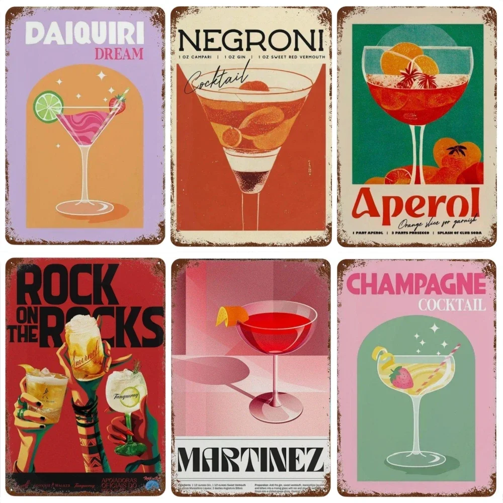 Carteles de Spritz Vintage para decoración del hogar, placa de señal de aluminio de Metal, bebida de Sangria, jugo de fruta, Mojito, Aperol, Club, Bar