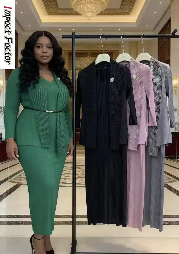 Miyake Wholesale New Bronzing Pleated Suit Women's Fashion Temperament Loose Women's Dress Two-piece Set