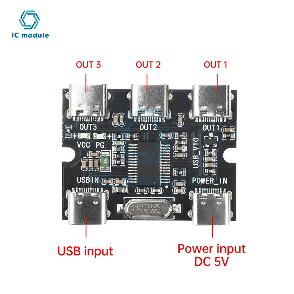 

Type C USB Expansion Board Hub 1 In 3 Out Hub Usb Hud Expansion Module With Power Interface