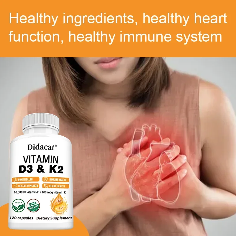 Vitamin D3 + K2 Supplement, Supports Joint, Bone and Immune Health, Non-GMO Formula, Easy-to-Swallow Vitamin D and K Complex