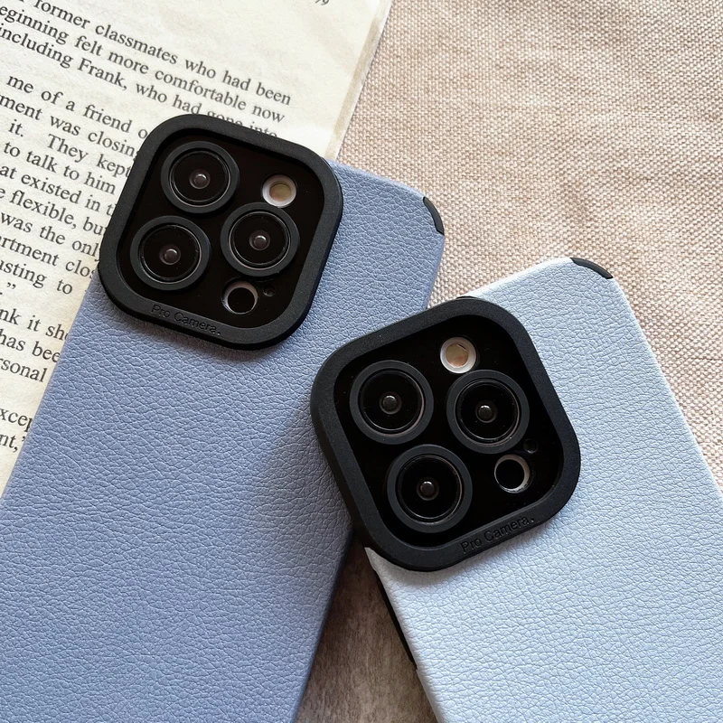 Lychee-funda de teléfono de cuero texturizado para iPhone 14 Pro Max 13 12 Pro Max 14 13 11, protección de lente a prueba de golpes, cubierta trasera híbrida