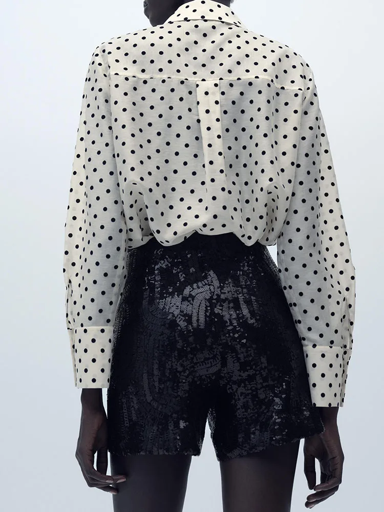 Lente nieuwe collectie dames casual irt met stippen vlinderdas lange Sve turn-down kraag losse pasvorm woon-werkverkeer sle 236623