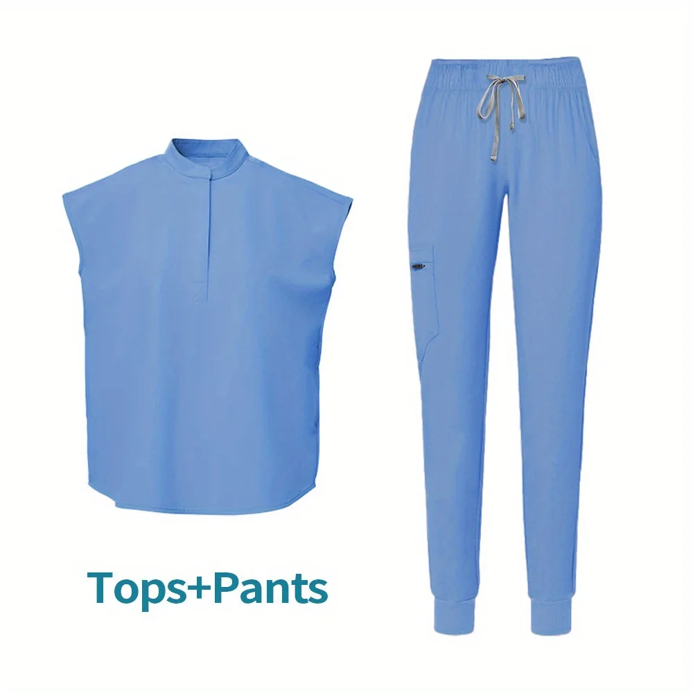 Large Size Women Stand Collar Scrub Suit Stylish Nurse Uniform with Big Cuffs