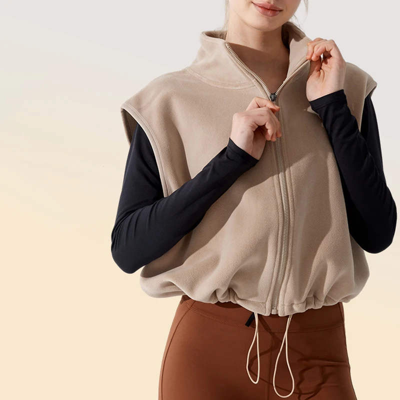 Women Autumn Winter Warm Velvet Waistcoats Running Yoga Fitness Jacket Warm Fleece Coat Outerwear Sleeveless Jackets Vest