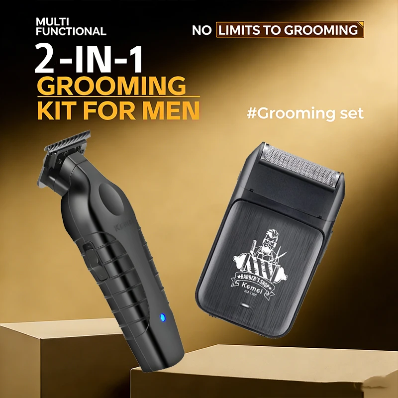 Kemei KM-2299 KM-T366 2 in 1 Professional Hair Clipper Set for Men Electric Oil Head Hair Trimmer Shear Carving Pusher Razor