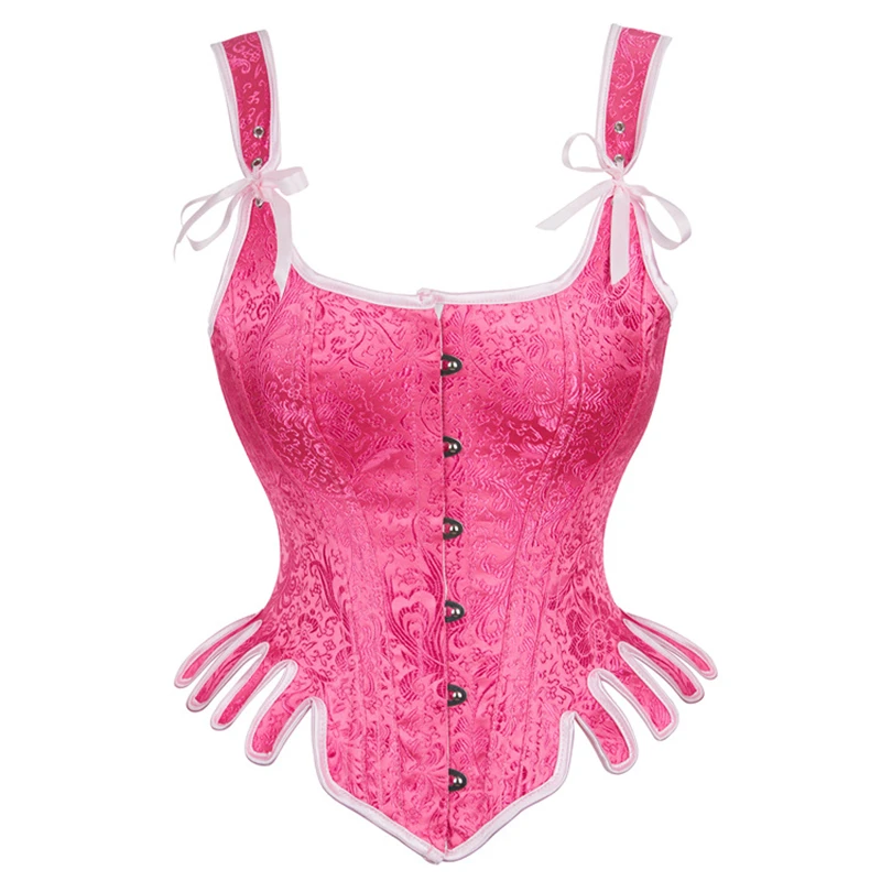 New Retro Steampunk Gothic Overbust Corset Women Slimming Sexy Pink Bustiers Top Jacquard Tight Vest Lingerie Body Shaper