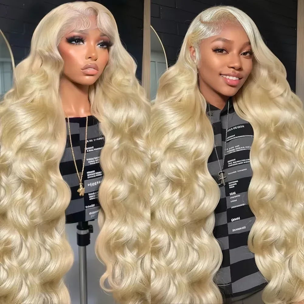 34 36 Inchs Transparent Lace 200 Density 613 Blonde Colored Body Wave Human Hair Wigs 13x4 13x6 Full Frontal Lace Front Wigs