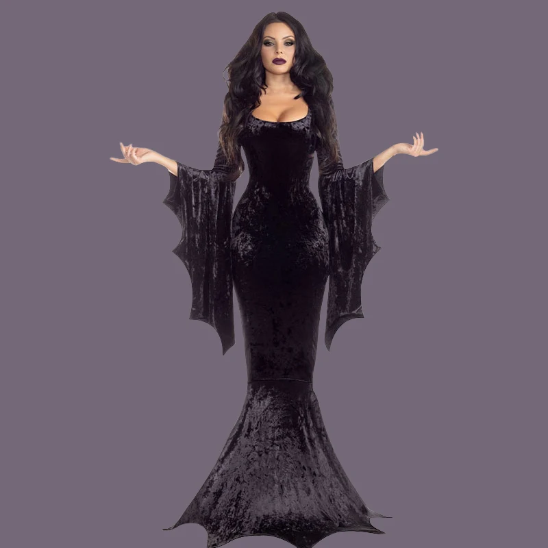 

Halloween Stage Costume Women's Witch Bat Outfit Ghost Bride Decorative Clothing Polyester Material Traditional Chine...