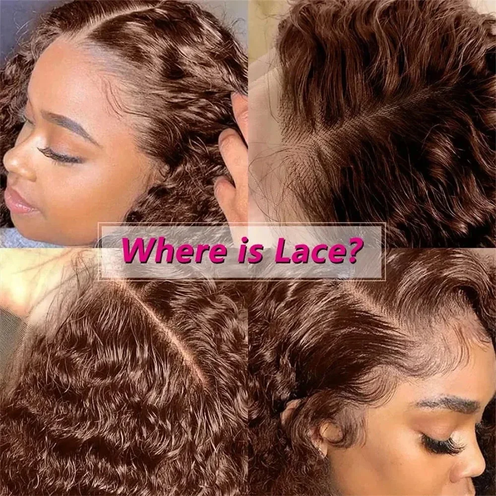 13x4 Brown Curly Lace Front Human Hair Wig HD Transparent Deep Wave 13x6 Lace Frontal Wig Glueless Human Hair Wigs Pre Plucked