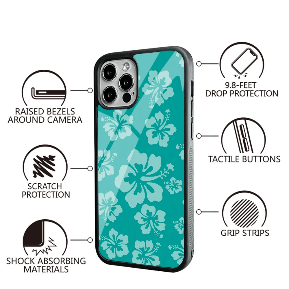 Tropical Teal Hibiscus Flower Hawaiian Phone Case For IPhone 11 12 13 14 15 Plus Pro Max Mirror Acrylic PC TPU Cover