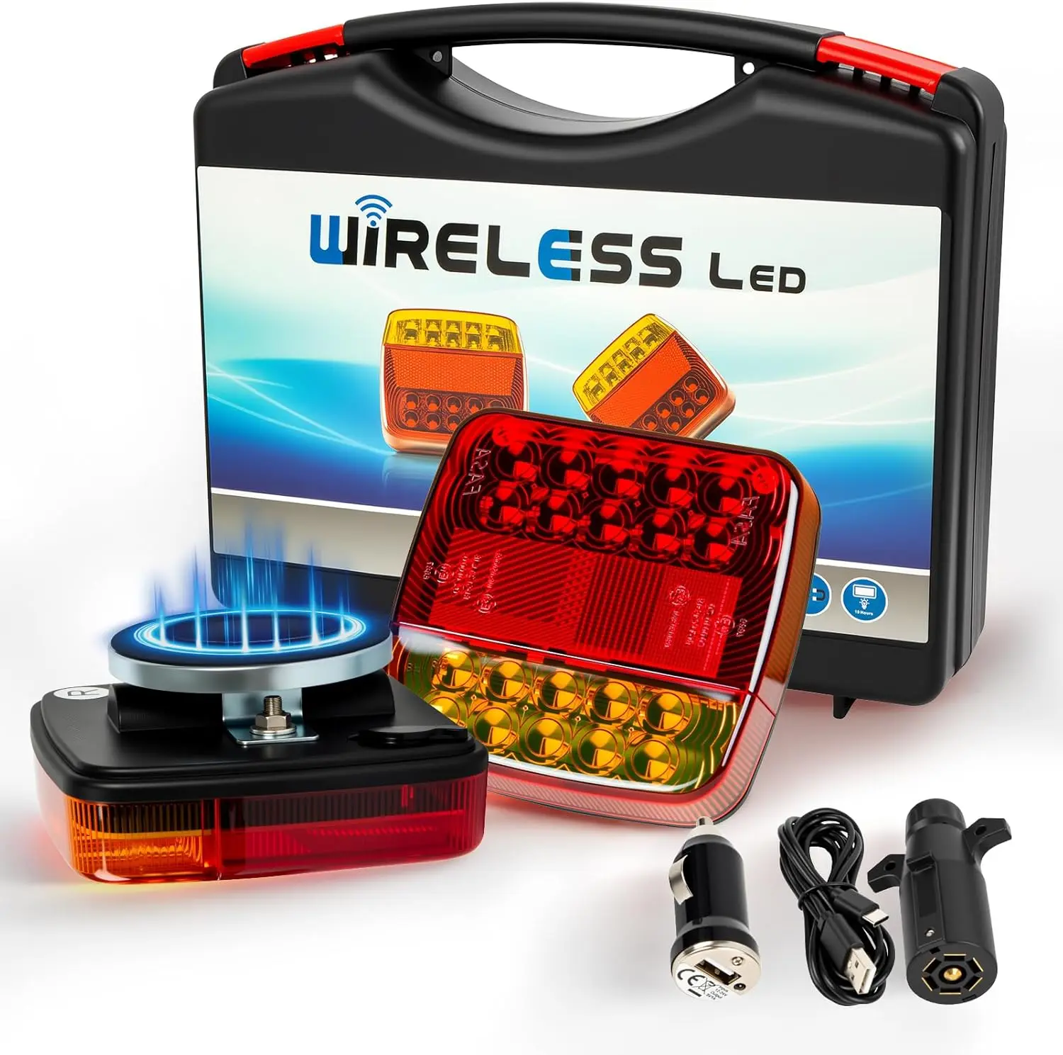 

Magnetic Wireless Trailer Lights, LED Rechargeable Tail Lights for Truck, Boat, Camper, RV - IP65 Waterproof