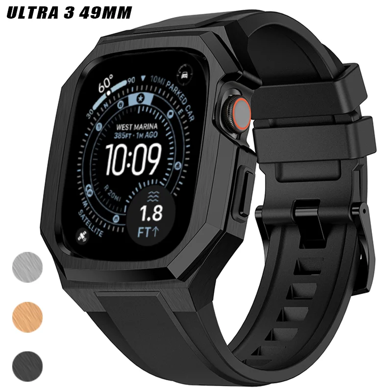 

Luxury Modification Kit For Apple Watch Ultra 3 49MM Stainless Steel Case For Iwatch Series Ultra 2 49mm Rubber Strap Refit Kit