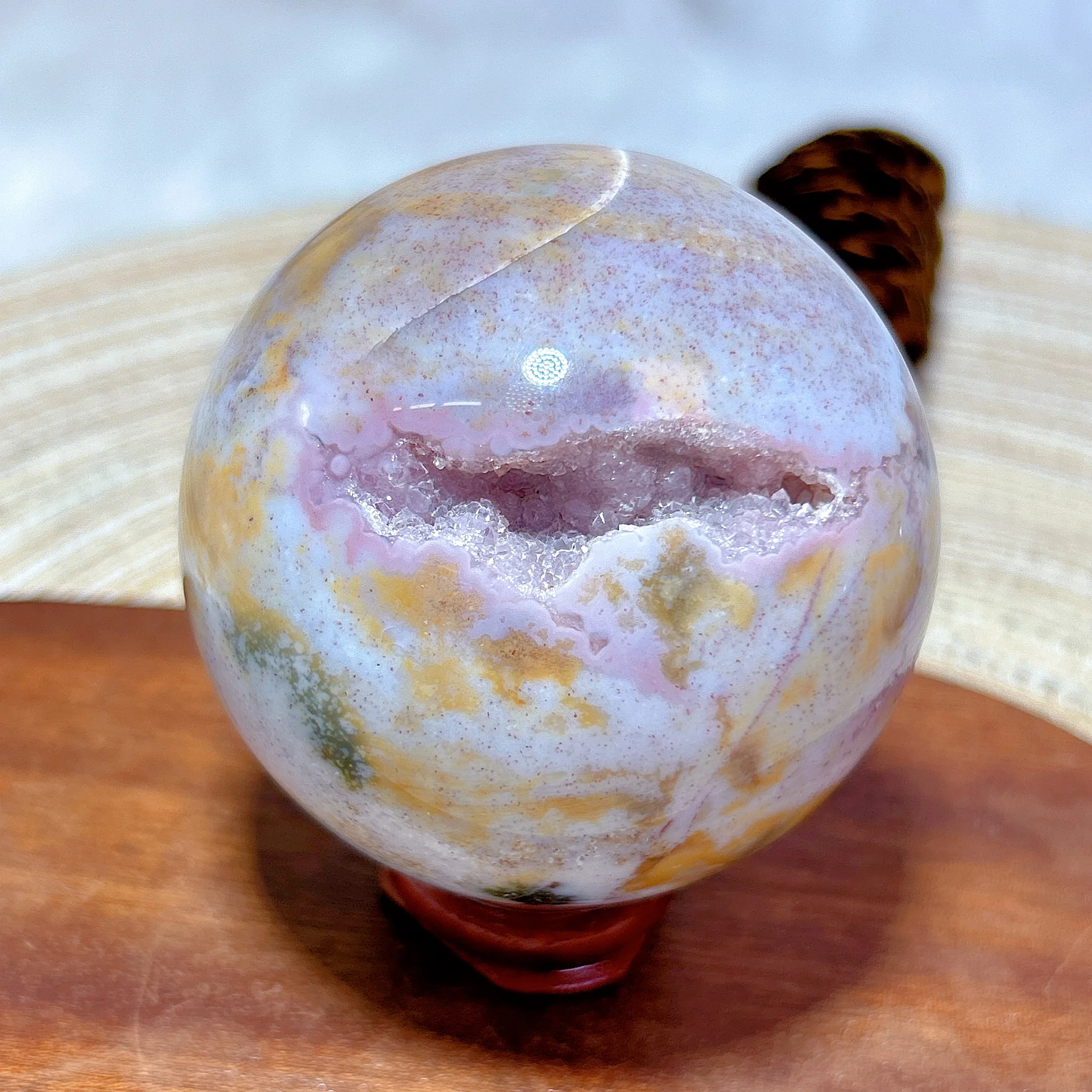 Natural Crystal Ocean Jasper Sphere Polished Colorful Ball Gemstone Healing Reiki Home Decorations Room Decor Gift