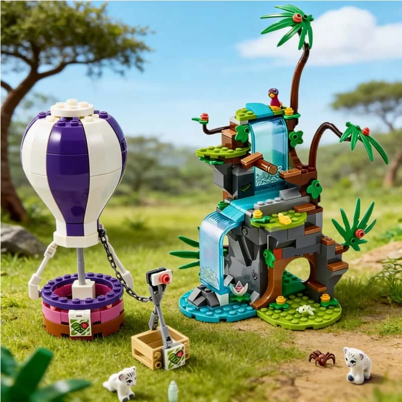 

2026 New hot air balloon jungle rescue women rally building block, adult toy Christmas birthday gift