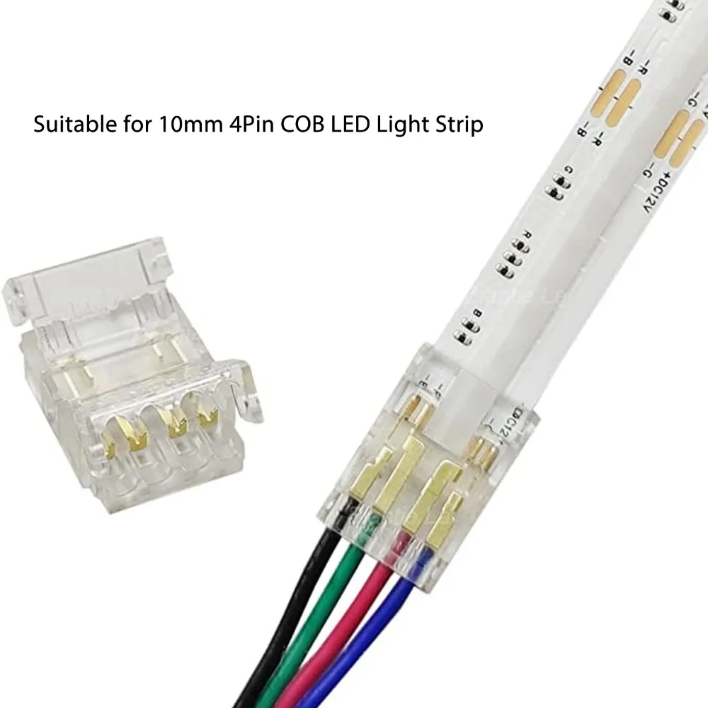 10pcs Durable 4PIN LED Strip Connectors 10mm Transparent RGB Light Connectors Wire to Strip Connectors For Home Party