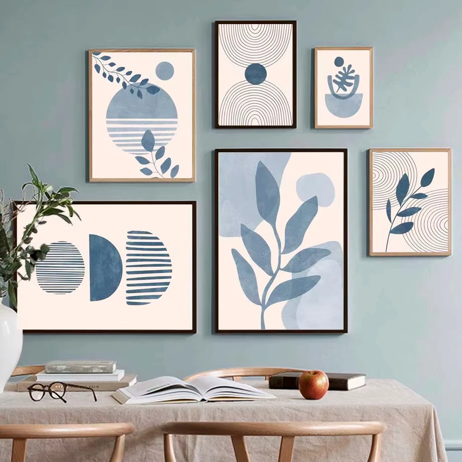Dusty Blue Minimalist Boho Plant Leaf Line Jigsaw Puzzles 500/1000/1200/2000PCS Wall Decor for Living Room Bedroom Gift No Frame