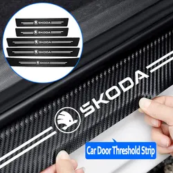 Carbon Fiber Door Sill Protector Leather Vinyl Stickers For New Skoda Octavia Kodiaq Fabia Superb Karoq Yeti Rapid Mk3 Vrs A4 A6