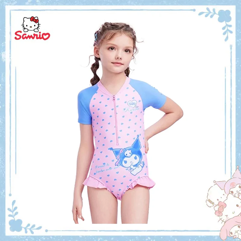 

Kawaii Sanrio Hello Kitty Kuromi My Melody Siamese Short Sleeves Sun Protection Quick Drying Swimsuit Anime Figure Festival Gift