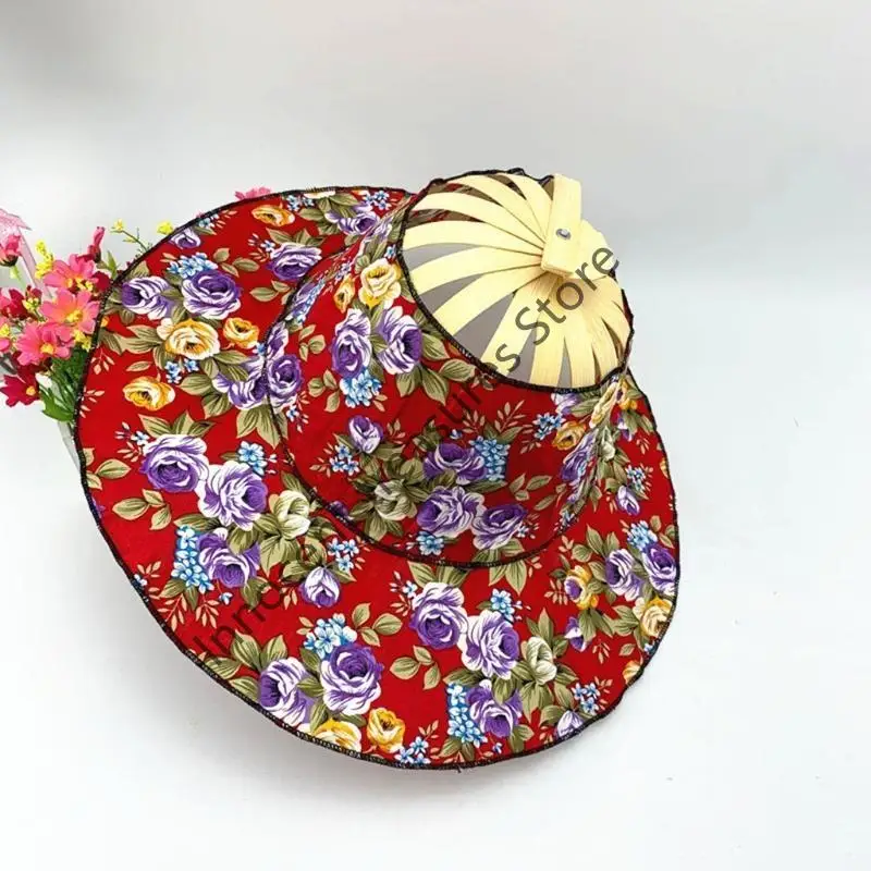 

3XUA 2 in 1 Bamboo Folding Fan Hat for Women Girl Hand Held Folding Fan Traveling Cap Summer Hat Bamboo Dancing Fan Traveling
