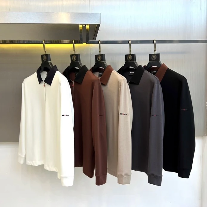 

Kiton осенне-зимняя новая повседневная деловая универсальная мужская рубашка-поло с длинными рукавами и лацканами контрастного цвета
