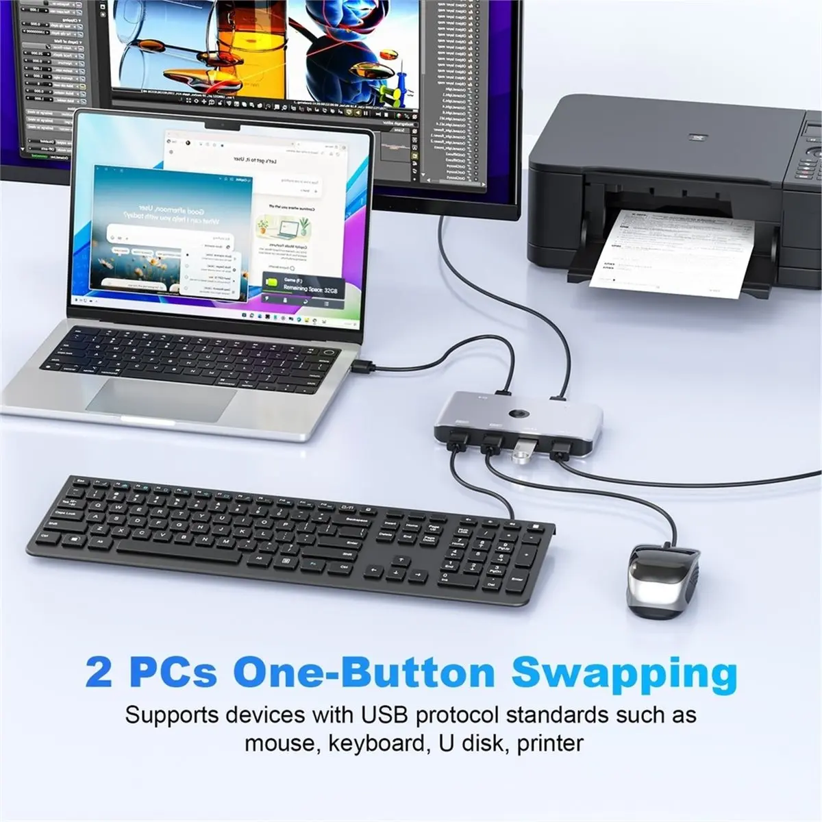 USB 3.0 Switch 2 Computers Sharing 4 USB A Devices, 4 Port USB Switcher Sharing Keyboard and Mouse, Printer, Scanner
