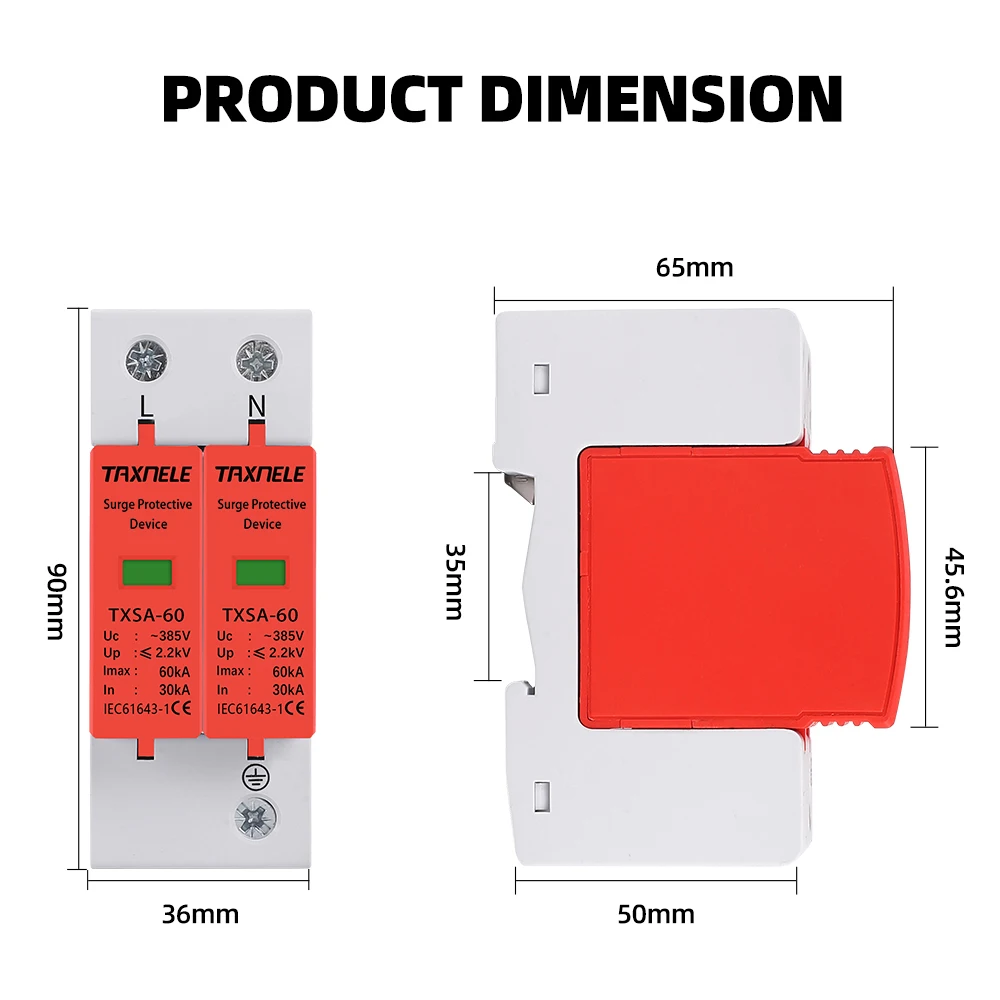SPD 2P عرام حامي الجهد المنخفض توزيع التيار المتناوب المنزلية جهاز الحماية من الصعق وحدة LBO 20KA 40KA 60KA