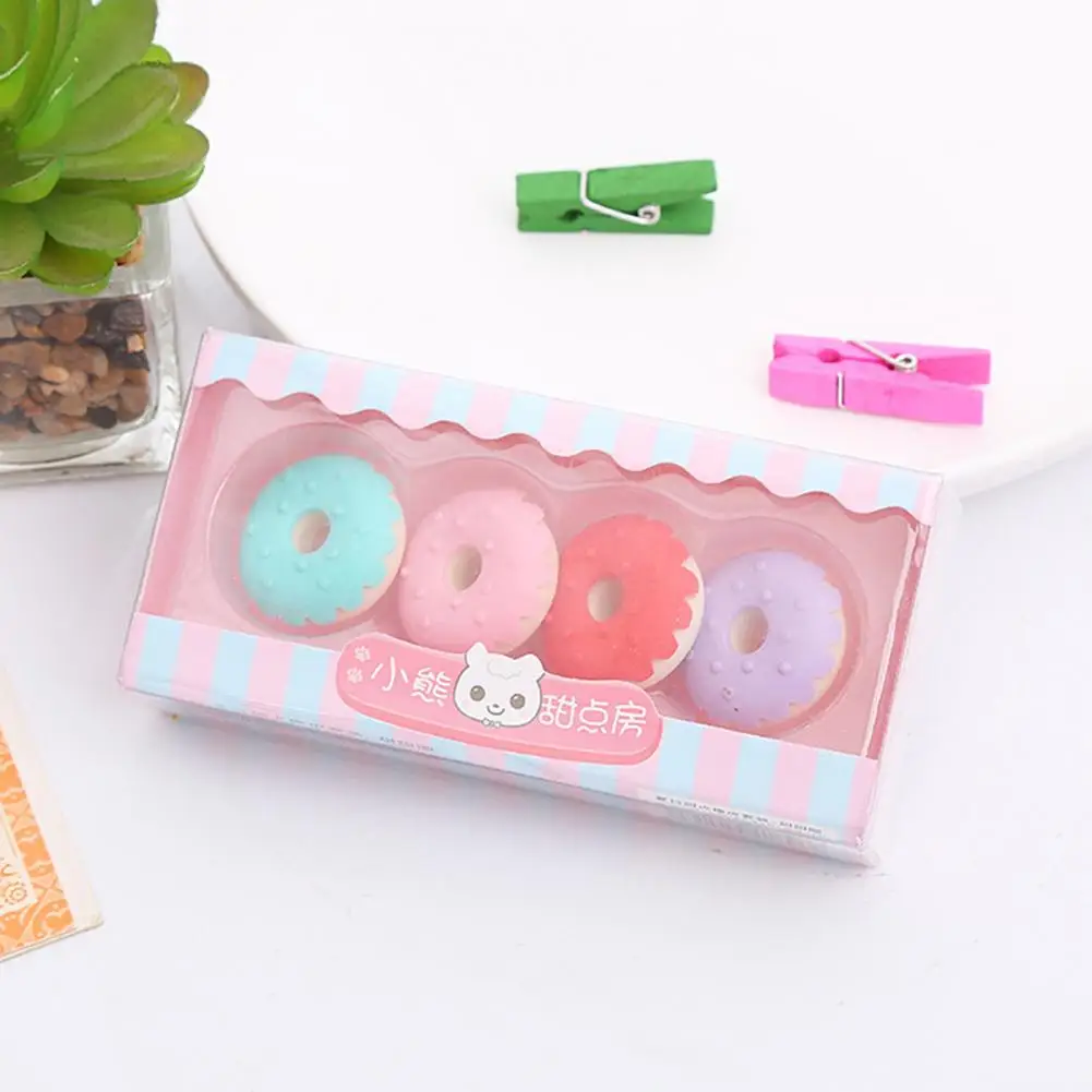Soft Erasers Three-dimensional Erasers 4 Pcs Cute Food Shape Erasers Set Cartoon Lollipop Ice Cream Doughnut Toys Safe No Odor